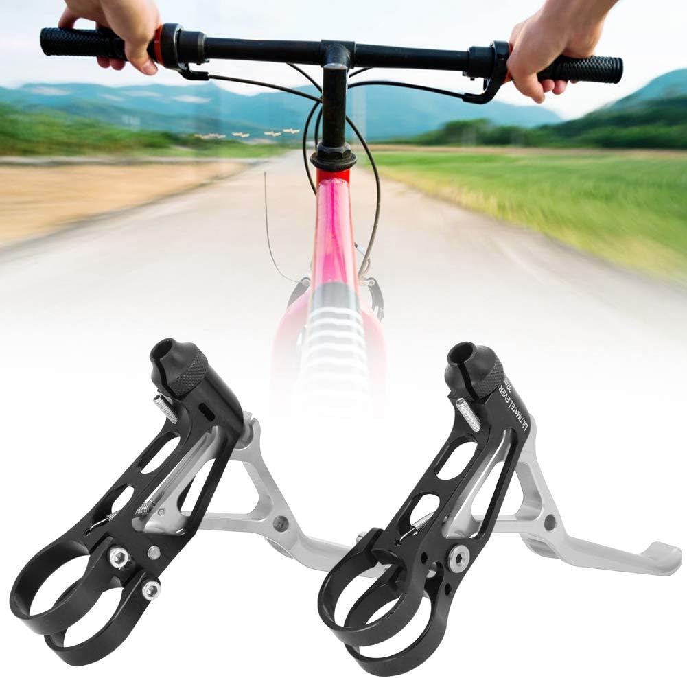 Keenso CNC V Brake Handle Lever, Mountain Aluminum Alloy Brake Lever Cycling Accessory for Folding Road Bike/Mountain Bike(Black Silver)