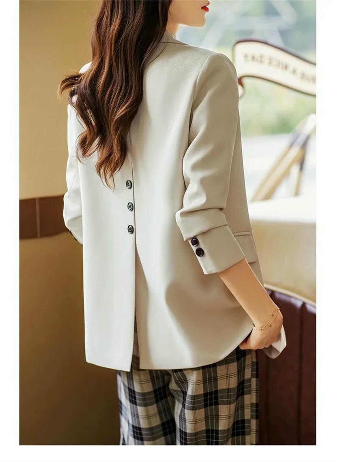 Strickjacke Damen Beliebte Neue Frauen Freizeit Hintere Gabelanzug Mantel Frauen Frühling Herbst Langarm Blazer Jacke Chic Blazer-cremefarben-XXL