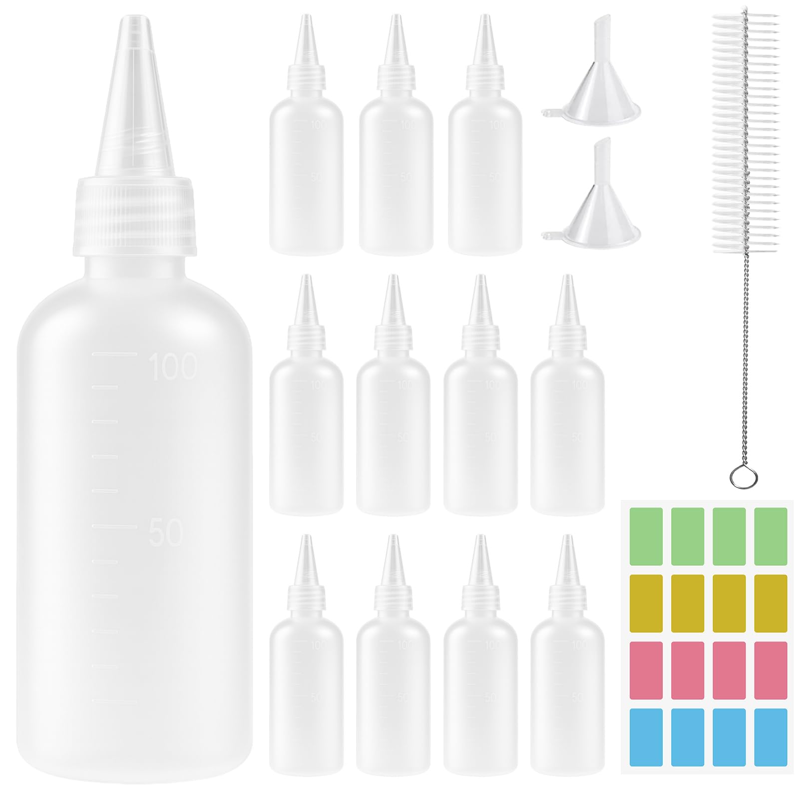 12 Pezzi Bottiglia Squeeze di Plastica, 100ml Riutilizzabili Squeeze Bottle, Bottiglie per Squeeze con Tappi, Vuote Condimento Dispenser per Ketchup, Senape, Olio d'oliva, Mayo