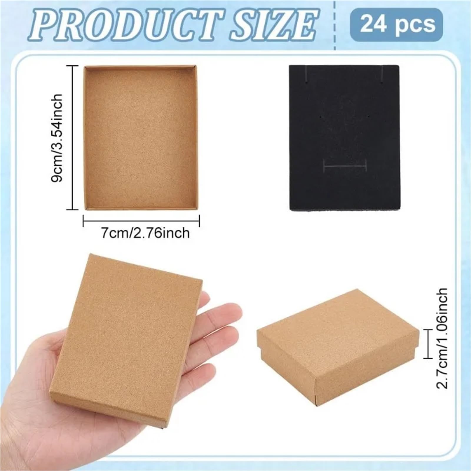 Prostokątne pudełko na biżuterię typu kraft 24 opakowania 3,5 x 6,75 x 3 cm pudełko prezentowe na biżuterię, brązowy karton kraftowy na ślub (AECH02-15759)