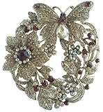 Art Style 3.54" Butterfly Flower Brooch Pin Pendant Rhinestone Crystal BZ4489 (Gold-Tone Brown)