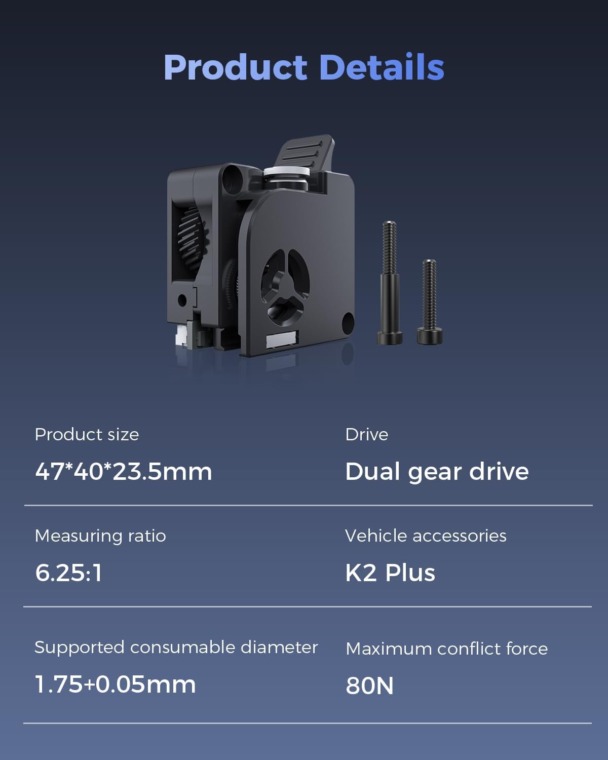 Oficjalny zestaw ekstrudera Creality K2 Plus, oryginalny ekstruder do drukarki 3D, K2/K2 Pro Combo Dual Gears, zestaw do ekstruzji z czujnikiem zerwania filamentu, przełożenie redukcji 6,25:1, siła