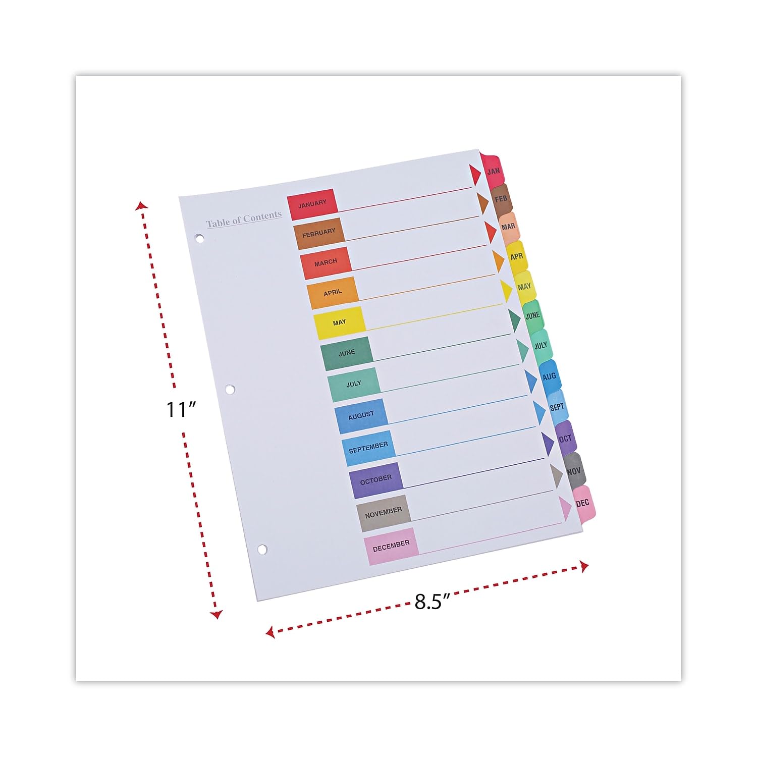 Table of Contents Dividers, Assorted Color 26-Tab, A-Z, Letter, White, 26/Set, Sold as 1 Set