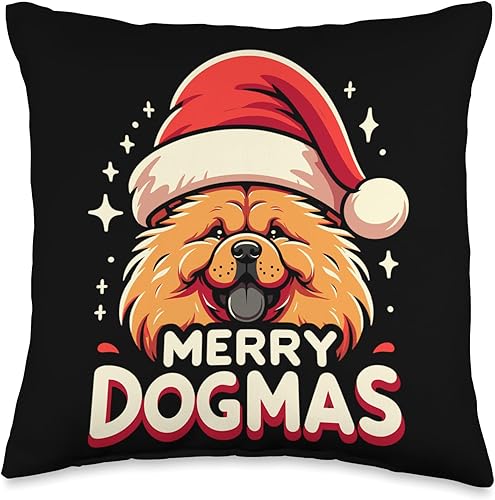 Xmas Chow Chow Merry Gifts Merry Dogmas Christmas Chow Dog Santa Hat Xmas Throw Pillow, 16x16, Multicolor