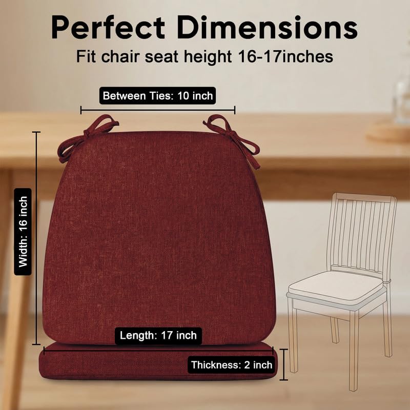 Condition photo showing New/Like New for chair cushions set of 2, d-shaped seat cushion for chair, non slip chair pads with ties, 17" x 16" x 2", 40d foam, removable washable cover, seat cushions for kitchen chairs, burgundy burgundy 2 pack