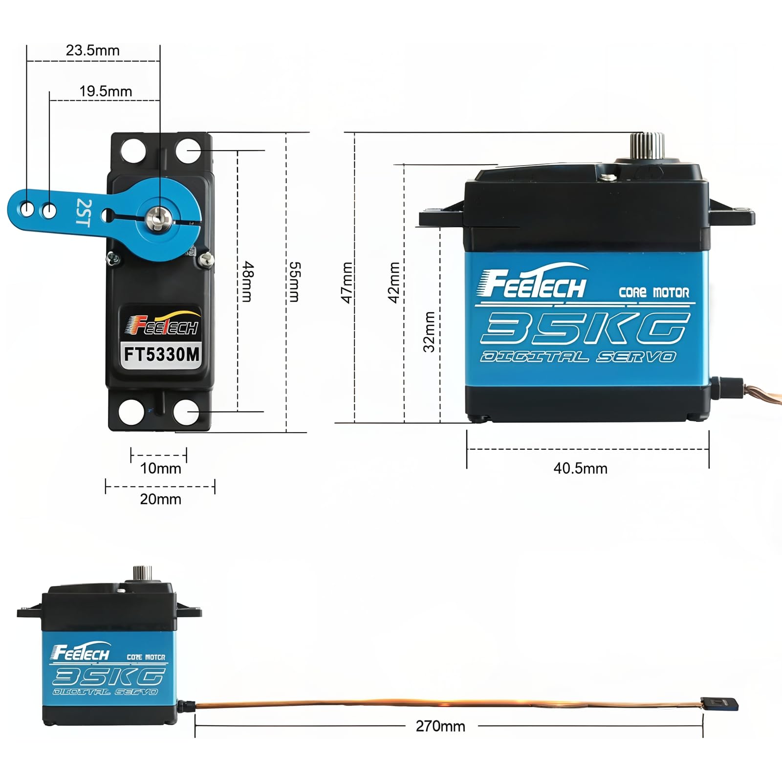 FT5330M Digital Servo 35KG Wasserdicht Metallgetriebe 180 Grad | 2 Stück Inklusive 25T Servoarm und Hupe. Ideal für 1/8 1/10 RC Baja, Buggy & Crawler
