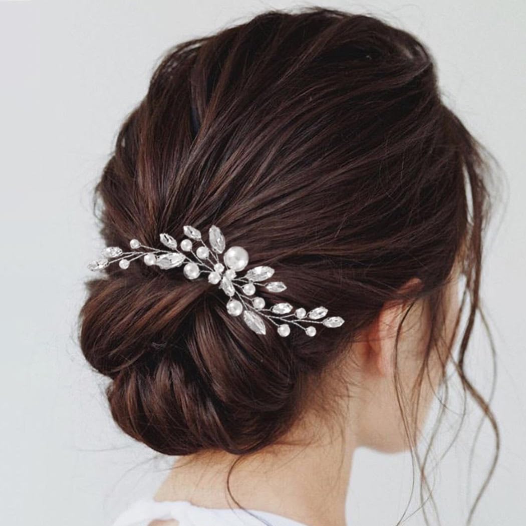 EVILD Haarnadeln mit Perlen für Braut, Hochzeit, Silber, Strass, Haarteil, Kristall, Braut-Haarschmuck für Frauen (Silber)