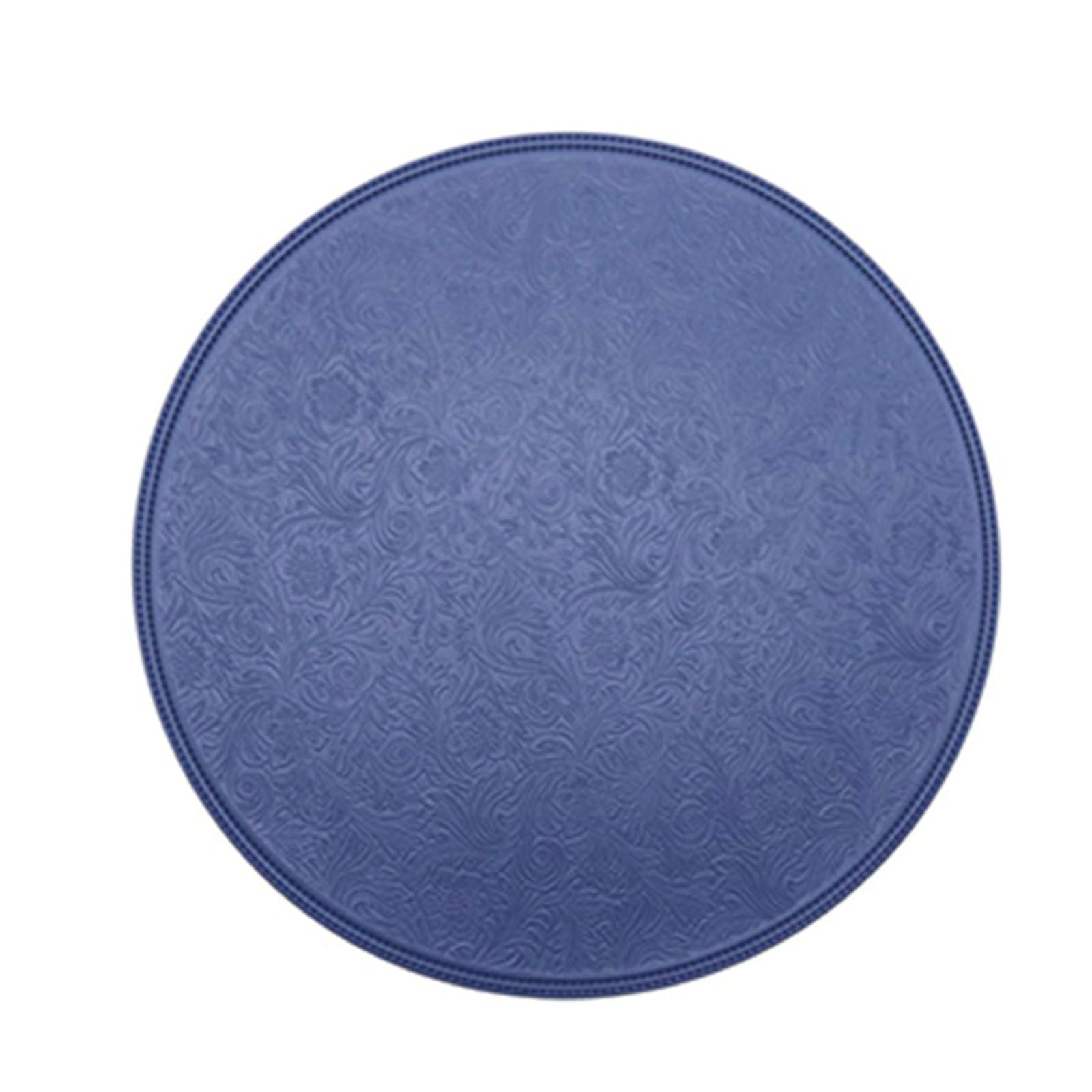 Juego de 6 manteles individuales redondos de cuero, resistentes al calor, antideslizantes, lavables, color sólido, textura de flores, color azul, para casa, fiesta, boda, restaurante, 38 cm