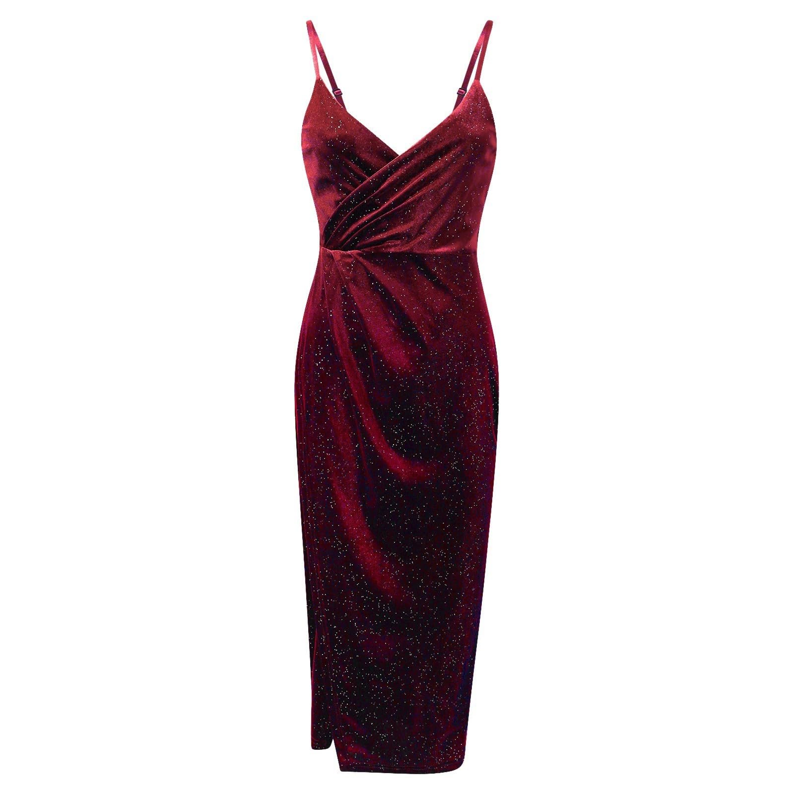 Vestido Midi Elegante Sin Mangas con Abertura Traje de Terciopelo para y Ocasiones Formales Moda Femenina