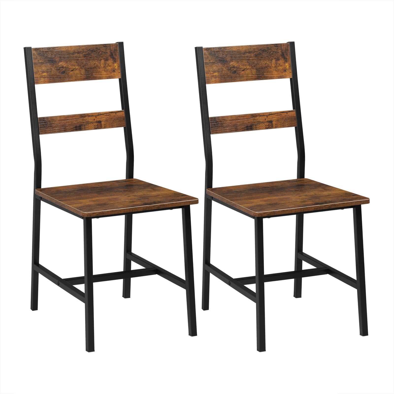 Klihome Dining Chairs Set of 2, Ergonomic Kitchen Chairs Made of Metal Frame and Engineered Wood, for Living Room, Kitchen, Balcony, Industrial Style, Rustic Brown