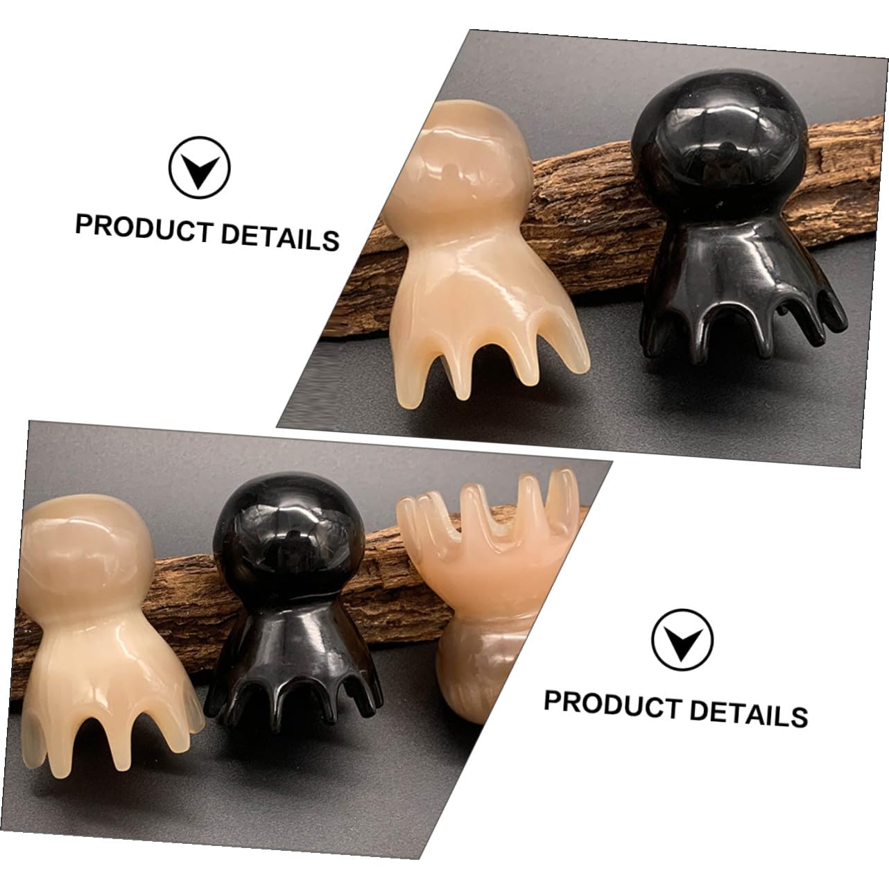 2 Piezas Peine de masaje de pulpo peine masajeador de cuero cabelludo de pulpo portátil de bocina de yak hecho a mano de mujer Consumo de bocina Black