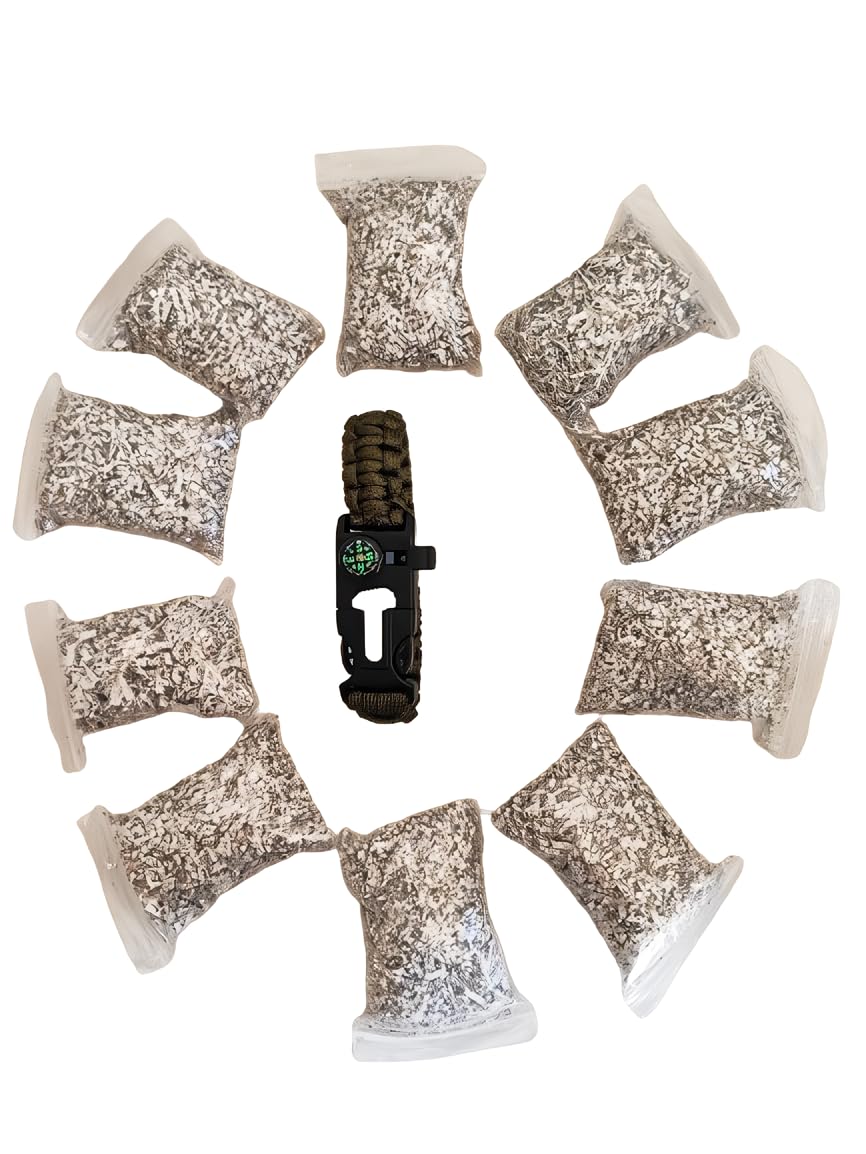 Emergeny Fire Starter 10 Bags Magnesium 5-in-1 Survival Bracelets Paracord Whistle Compass Kit for Camping Hiking and Earthquake Hurricanes Floods Tsunami Other Disasters