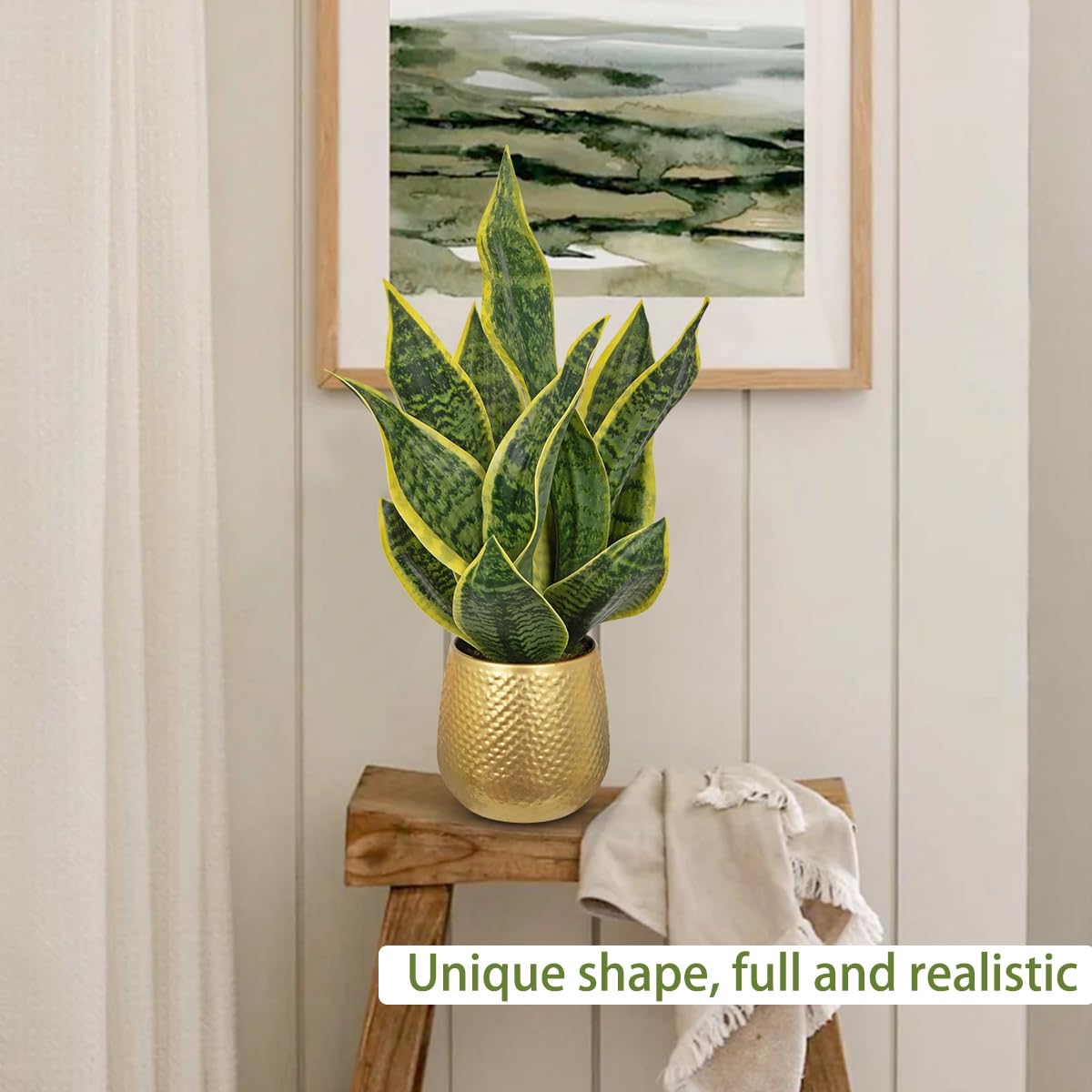 Pianta artificiale di serpente in vaso dorato, 45,7 cm, piccola pianta artificiale Sansevieria piante da appartamento finte in vaso giallo serpente pianta artificiale per interni, casa, cucina