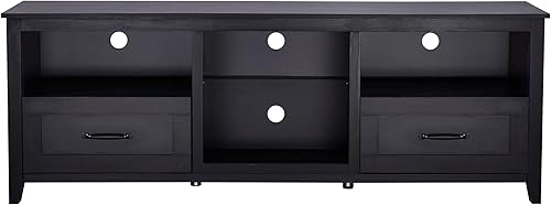 Miniatura 3 de HABITRIO Soporte rectangular para TV, estructura de madera maciza con acabado negro, mesa consola de 70 pulgadas con 2 cajones de almacenamiento y 4