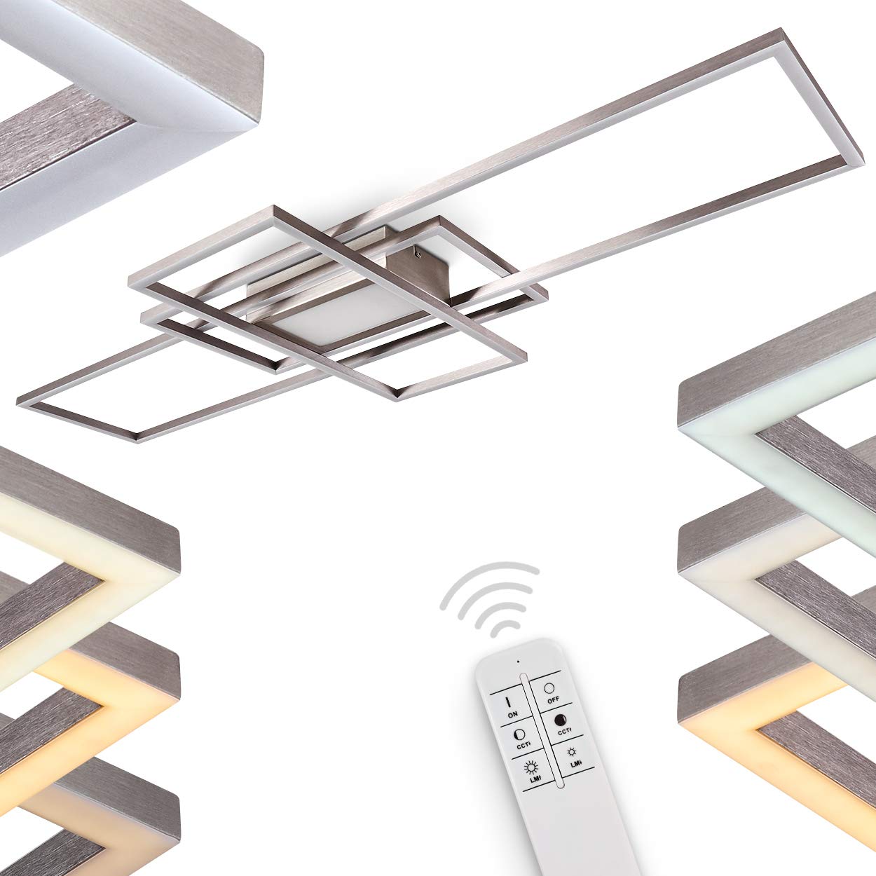 hofsteinAlsterbro LED Ceiling Light, dimmable Metal Ceiling Light in matt Nickel, 60 watts, 6500 lumens max., 3000-6500 Kelvin, Modern luminaire, dimmable via Enclosed Remote Control