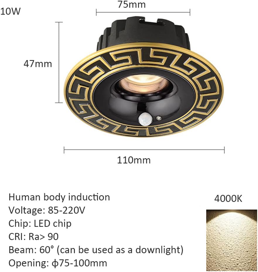 (3 Pack) Brass LED Recessed Lights 4.3 inch LED Recessed Lighting,Human Body Sensing LED Downlight, 6W,8W,10W,12W LED Can Lights Simple Retrofit Installation