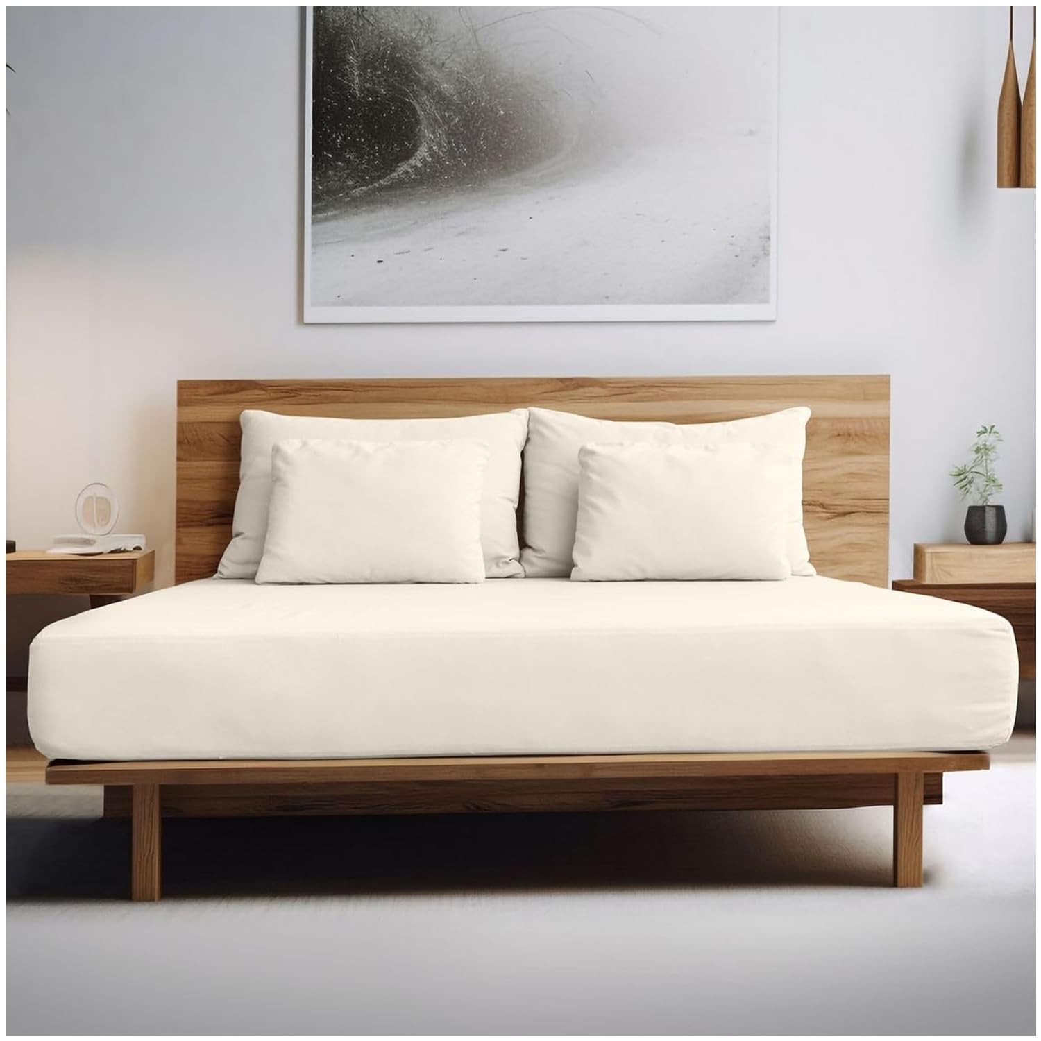 200 Thread Count Double Bed Sheets Fitted- 100% Egyptian Cotton Fitted Sheet- Easy Care Bottom Sheet- Cream