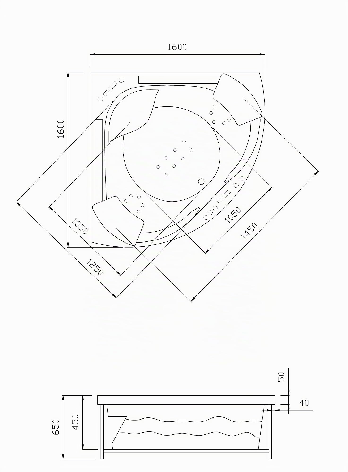 Jet-Line® Whirlpool | Villa Sabrina Weiss 1.6 x 1.6 m XXL | Neu mit Bachlauf und Wasserfall | Vollaustattung Eckbadewanne | Pool Eck Badewanne | Whirlwanne | Ozon Heizung LED