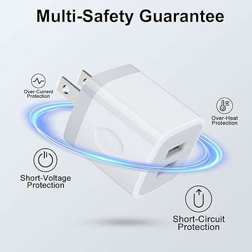 Miniatura 3 de Cargador de pared USB, bloque de carga para iPhone, paquete de 5 unidades, adaptador de corriente USB dual de 2.1 A, cargador para Android, cubo