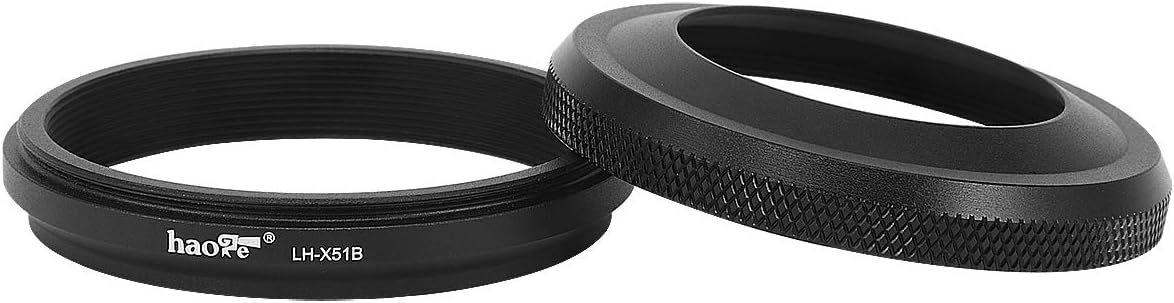 Haoge LH-X51B 2in1 All Metal Ultra-Thin Lens Hood with Adapter Ring Set for Fujifilm X100VI FinePix X100V Camera Accessories Black