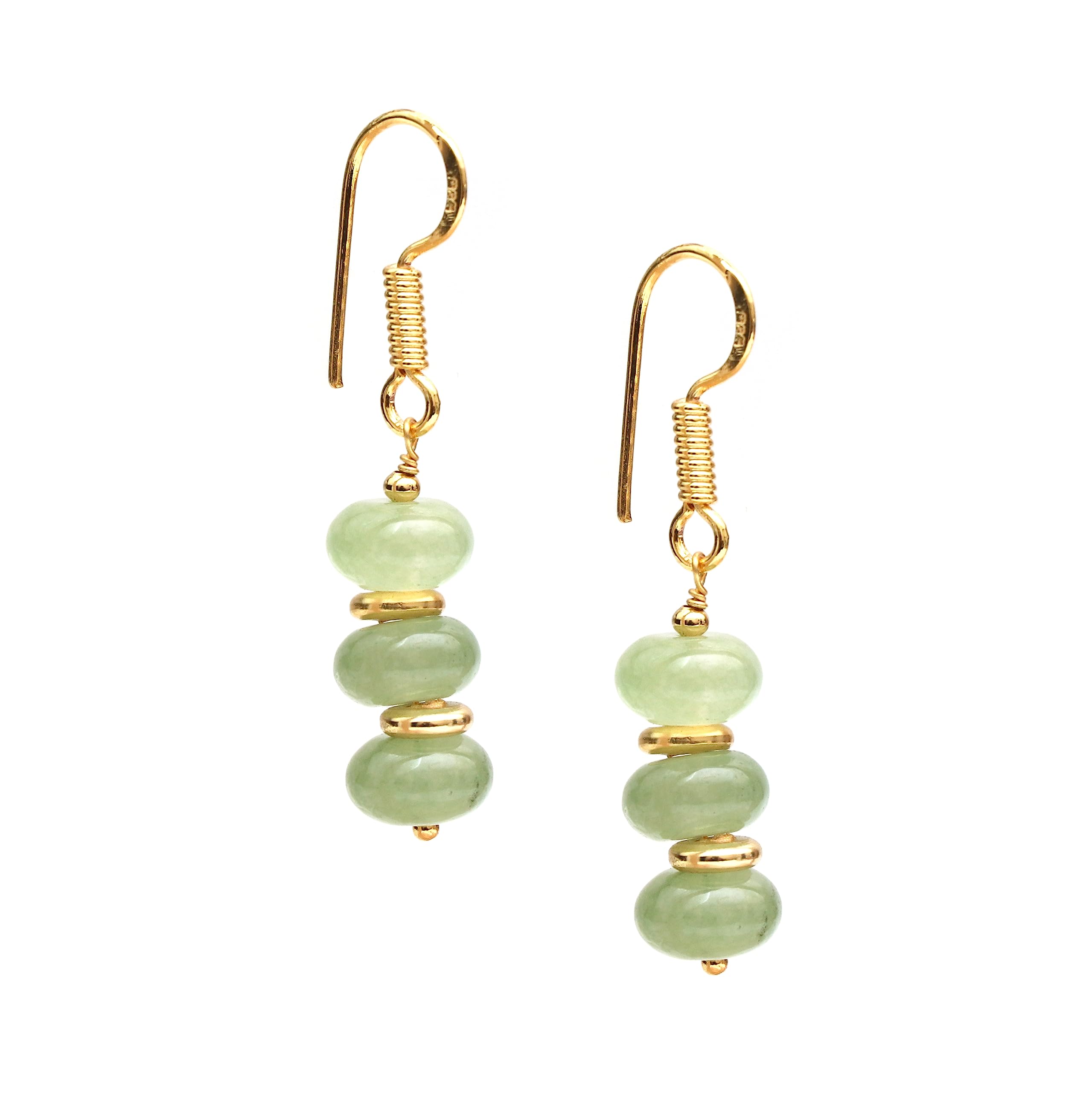 Gempires Green Prehnite Beads Crytsal Drop Dangle Earrings For Women Light Green Crystal Gemstone Handmade Jewelry with Gold Plated Hooks