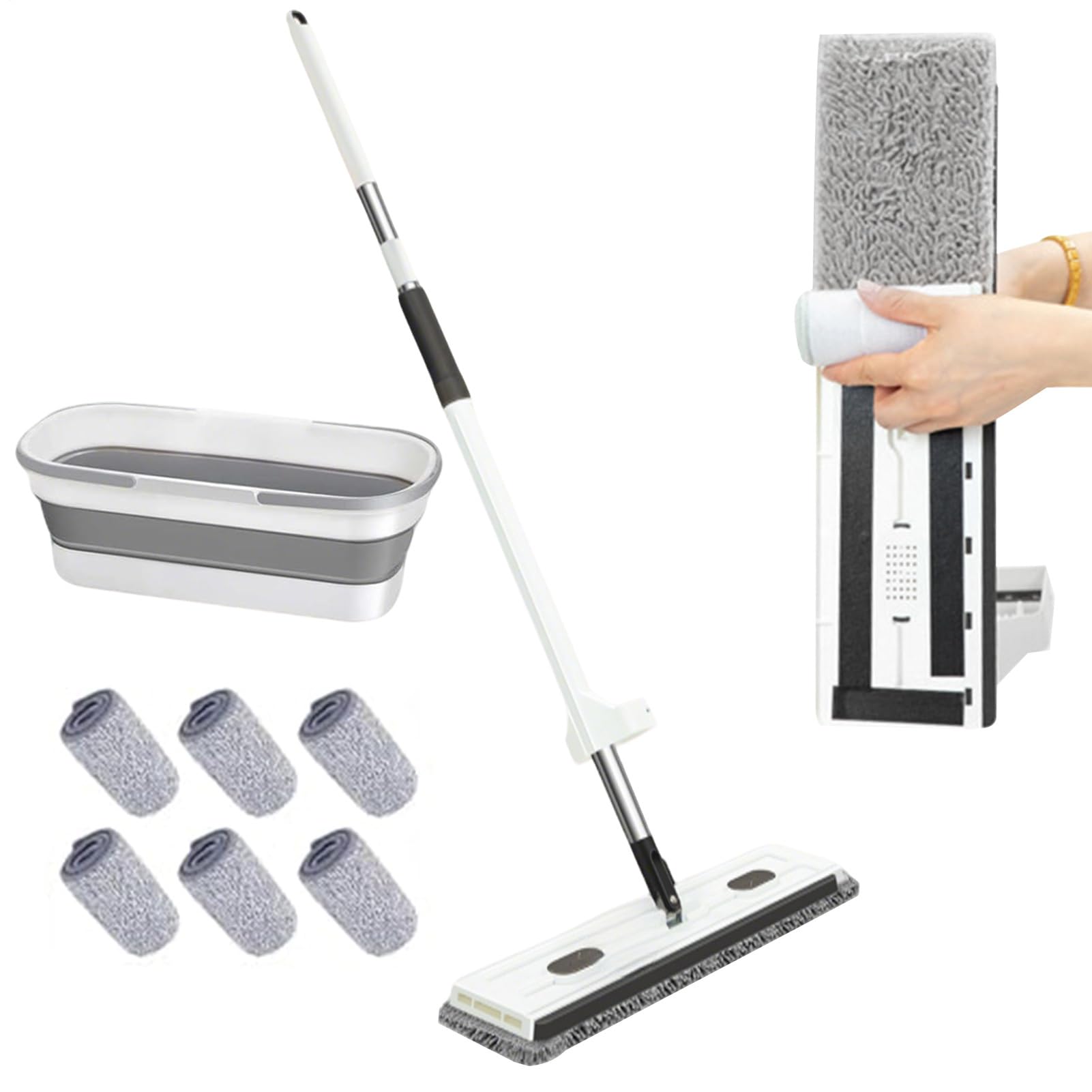 Mopa Plana de Suelo Cabezal Limpiador Giratorio 360° Mango Largo Seco o | Limpiador De Suelos Con Raspador Cocina Hogar Comercial Apartamento Garaje Dormitorio Alfombra Madera