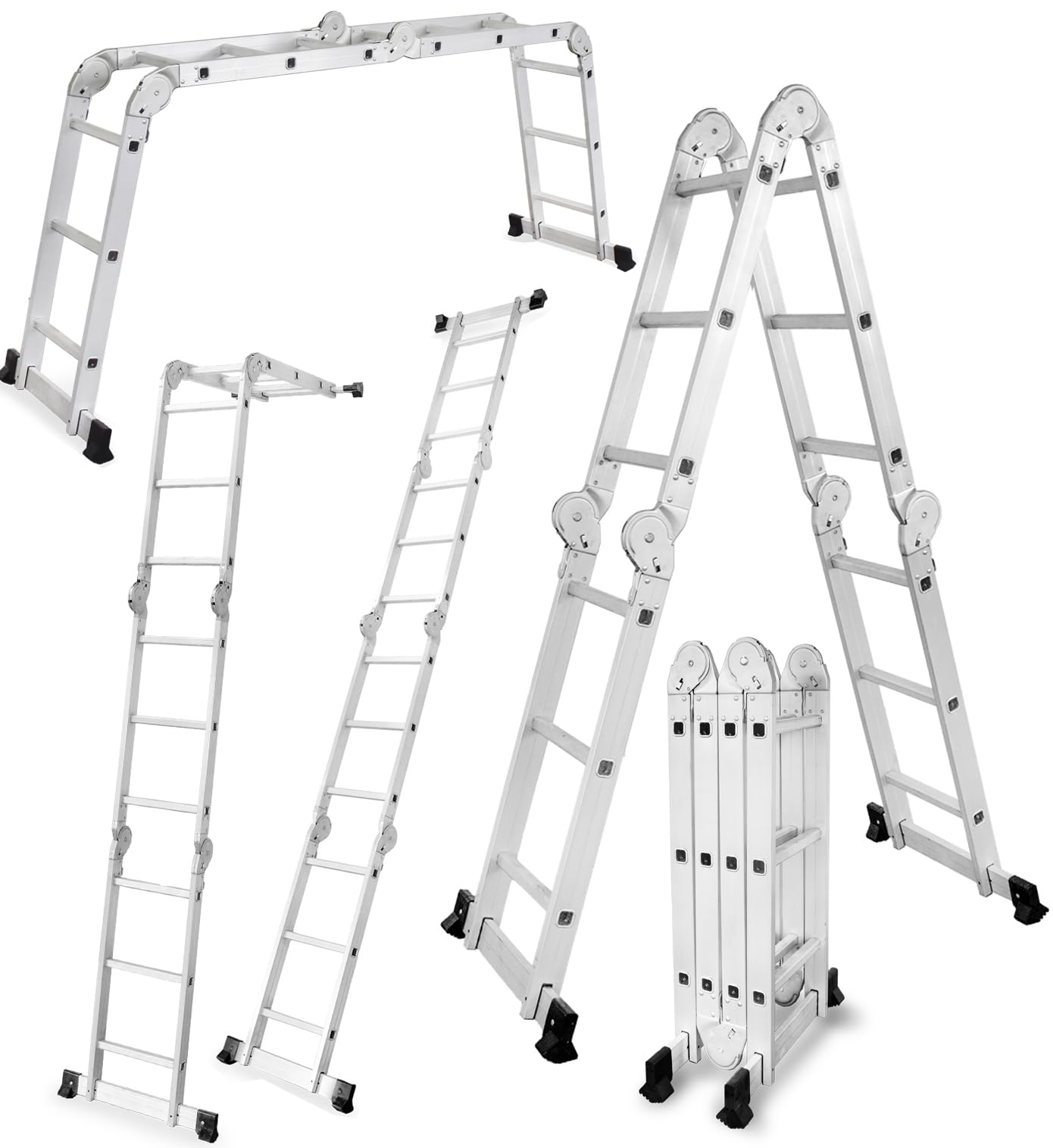 DRABEST Scala Articolata in Alluminio, Pieghevole, Multifunzionale 4x3 - Stabile e Multifunzionale - Carico Massimo 125kg - Alluminio - 0,33x0,98x0,25m