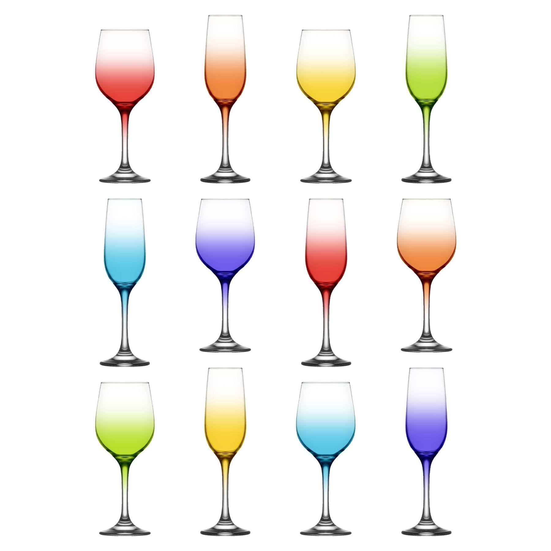 Lav Full Colour Fame Stemware Set - 12Pc Wine Glasses Champagne Flutes Glass Wedding Christmas Birthday Party Drinking Glassware Goblet Gift Set