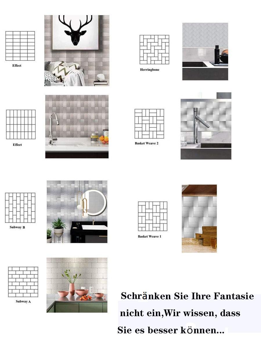 32-teilige Backsplash-Fliesen, Wandsticker, selbstklebende Aluminium-Wandpaneele, für Küche, Wohnzimmer, Schlafzimmer (32, Silber gebürstet)