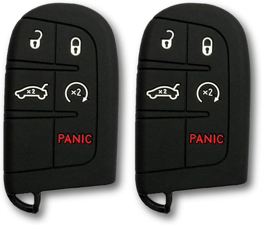 Autobase Silicone Key Fob Cover for Jeep Grand Cherokee Renegade Compass Dodge Challenger Charger Dart Durango Journey Chrysler 200 300 | Car Accessory | Key Protection Case (Black, 2 Pcs)