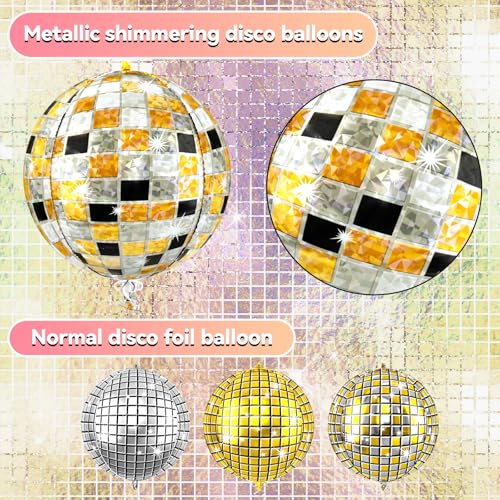 Image of 6pcs 22 Inch Multicolor Disco Ball Balloons, Gold Big Disco Balloons, Black Silver Gold 4d Large Foil Aluminum Balloon For Birthday Baby Shower 70s 80s 90s Theme Party Wedding Engagement Graduation
