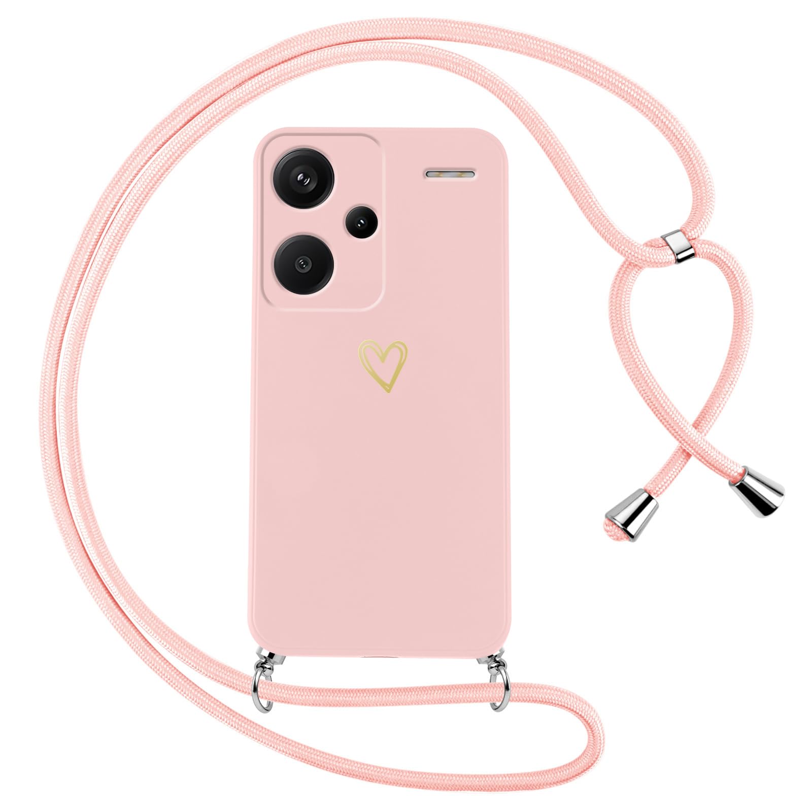 Oelrstfe Cover per Xiaomi Redmi Note 13 Pro+/13 Pro Plus 5G con Cordino,Custodia Silicone Morbido Sottile con Motivo Cuore e Collana Laccio Tracolla,Antiurto Antigraffio Corda Protettiva Case,Nero