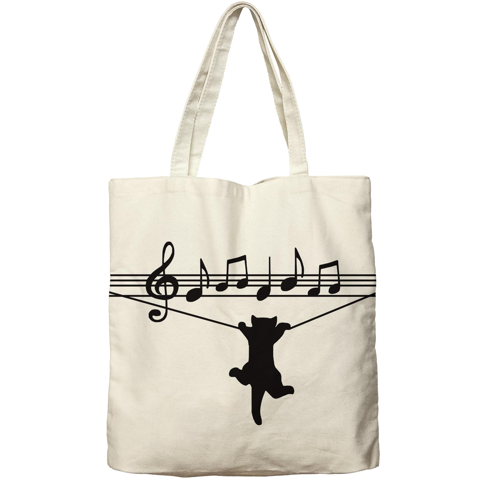 Dlzdn Black Cat Canvas Tote Bag For Women Aesthetic Funny Cute Cat Playing Music Note Clef Tote Bag Shopping Grocery Bag Beach Bag Gifts for Women Teacher Bag Reusable Grocery Bag