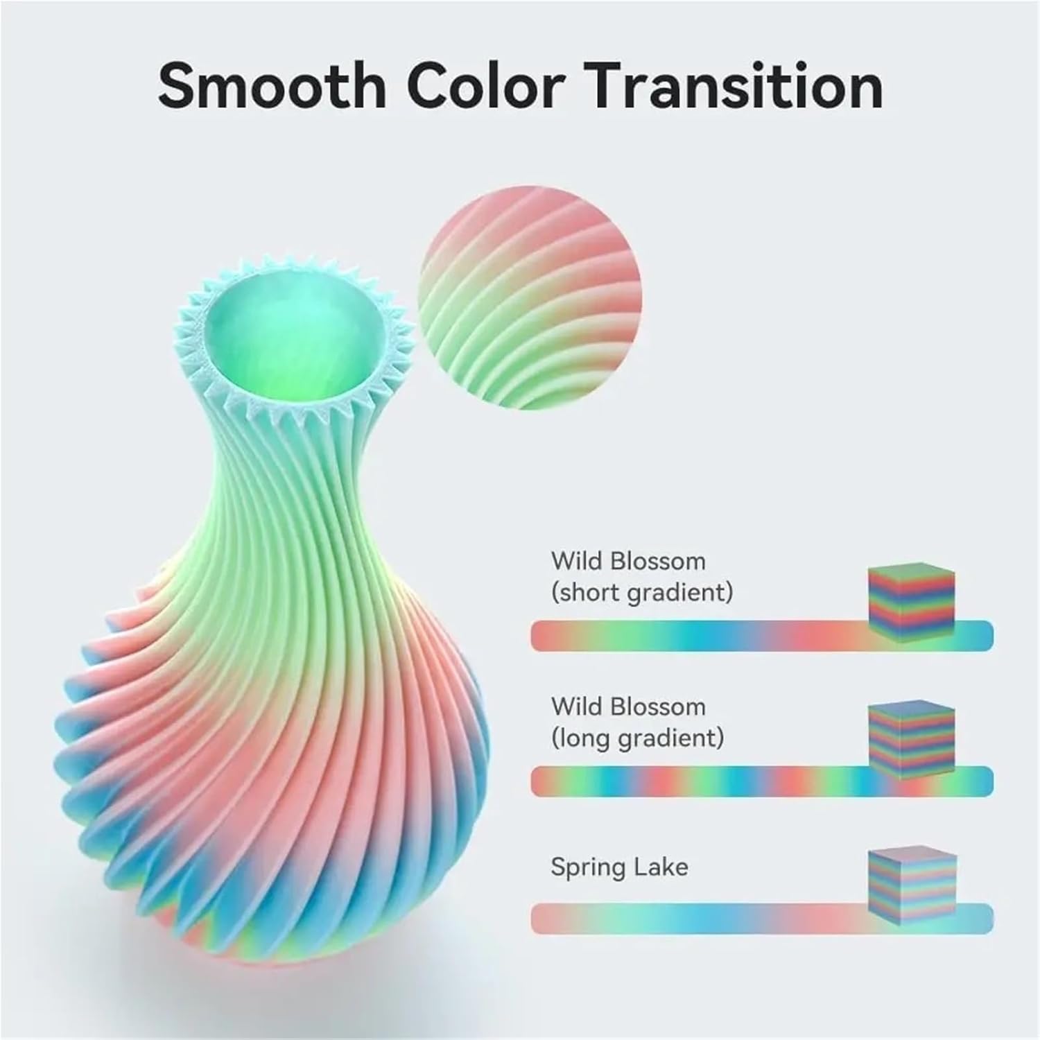 Compatible for Creality, Hyper PLA Rainbow Filament 1.75mm 1KG, Multi-Color Gradient Effect, 3D Printing Materials(Wild Blossom-Short)