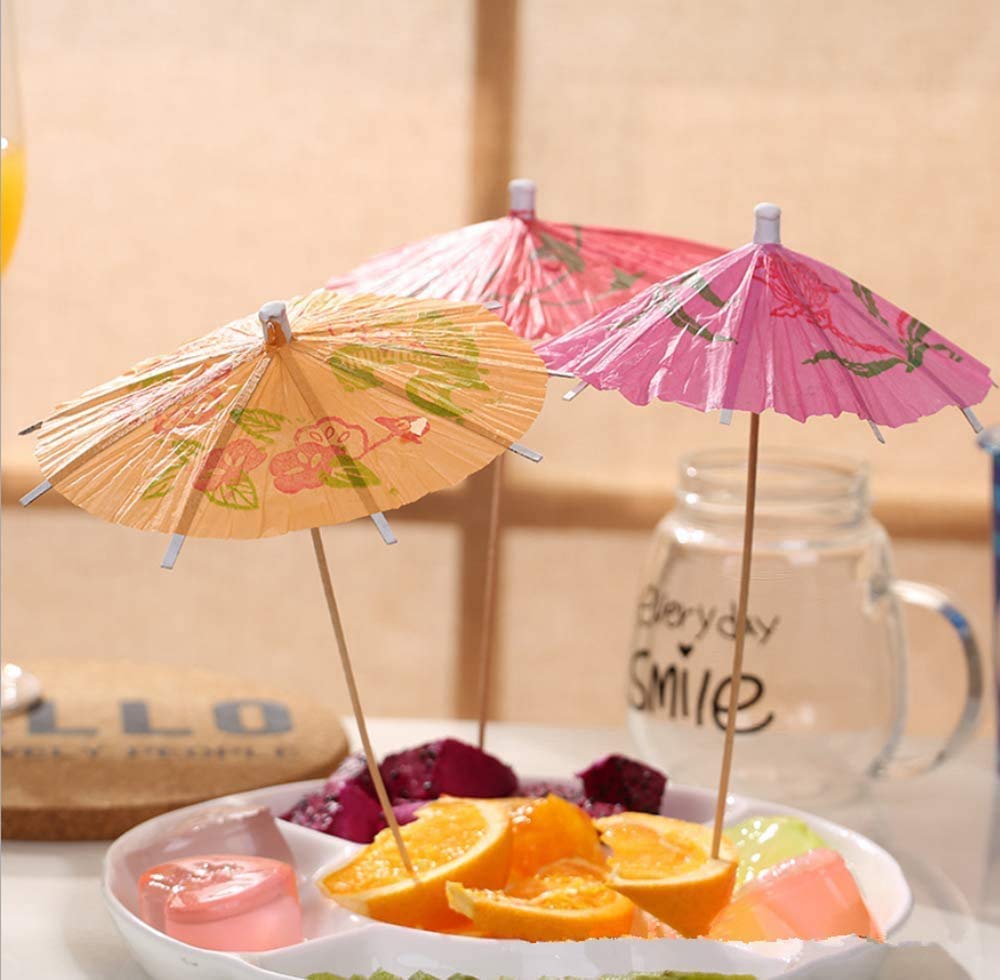 Cocktailparaplu's, cocktaildecoratie van papier, 50 stuks, 10 cm, mini-parasols, drank voor cocktail, tropische dranken, fruitetikje, wijnlabel, verschillende kleuren