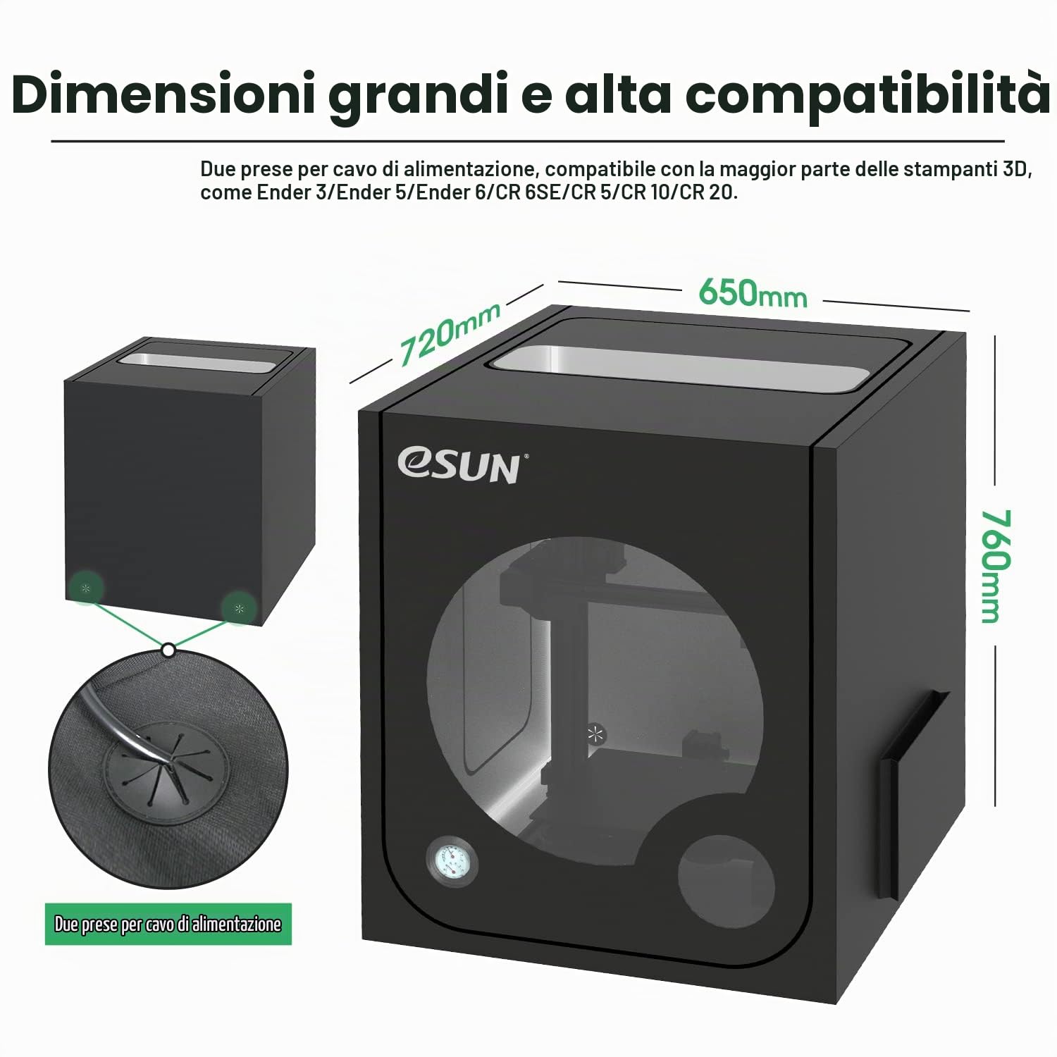 eSUN Custodia per Stampante 3D Tenda Lgnifuga e Antipolvere | Mantieni il filamento asciutto e proteggilo dalla polvere per stampe 3D perfette, stabili e senza difetti o bolle.