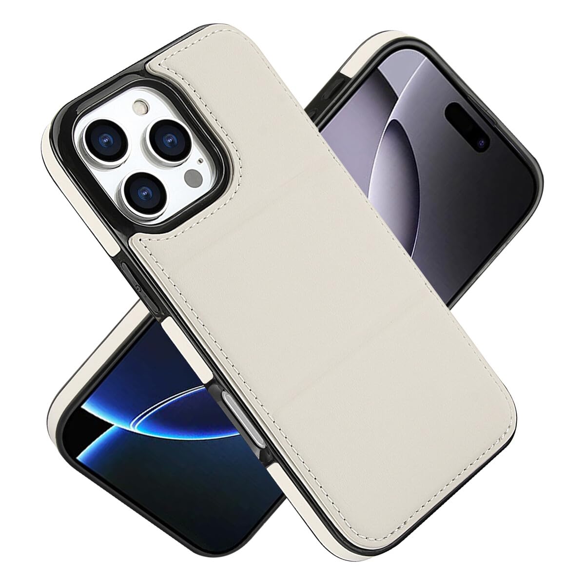 Étui à rabat magnétique pour iPhone 15 Pro blanc protégeant écran et cartes - 8