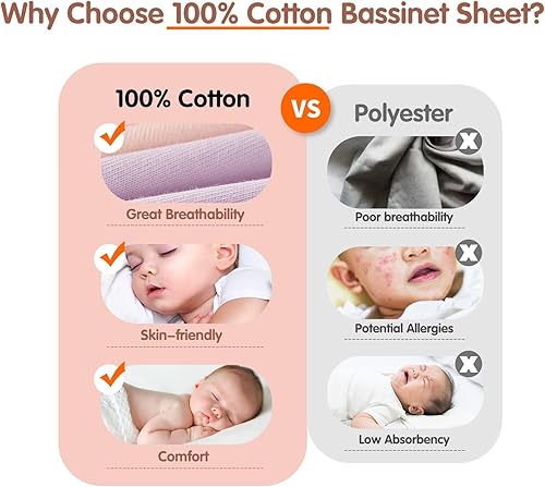 Miniatura 5 de MEILA Sábanas ajustables de moisés compatibles con Chicco LullaGo Nest Portable & Arm's Reach, 100% algodón de jersey junto a la sábana de moisés