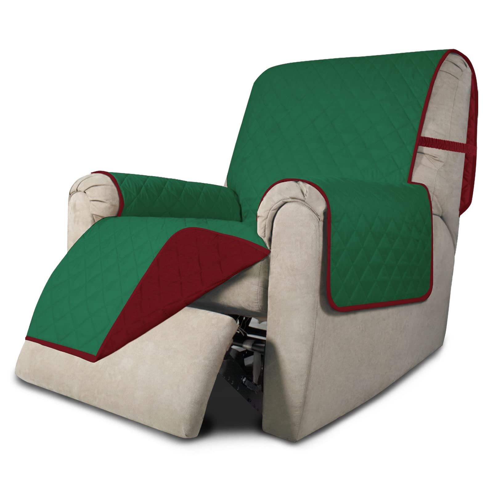 Easy-Going Reversible Couch Cover, Recliner 22 in, Green/Christmas Red