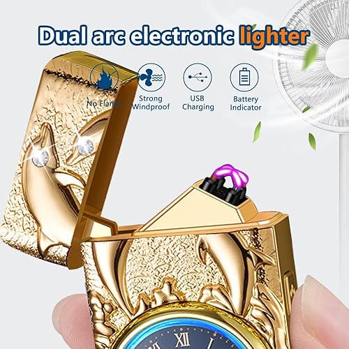 Miniatura 2 de GADATOP Encendedores de plasma recargables, diseño vintage, luz LED, reloj delfín 3D, encendedores eléctricos, equipo de aventura al aire libre