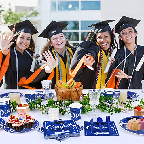Homlouue 175 Pcs Graduation Plates And Napkins Graduation Party Supplies Decorations Blue Congrats Grad Plates With Dinner Plates, Dessert Plates, Napkins, Cups, Knives, Forks, Spoons, Serve 25 #TOP6