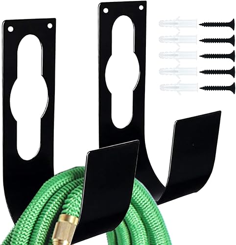 2 juegos de soporte de manguera de jardín para montaje en pared, almacenamiento de 100 pies, resistente gancho de manguera duradero