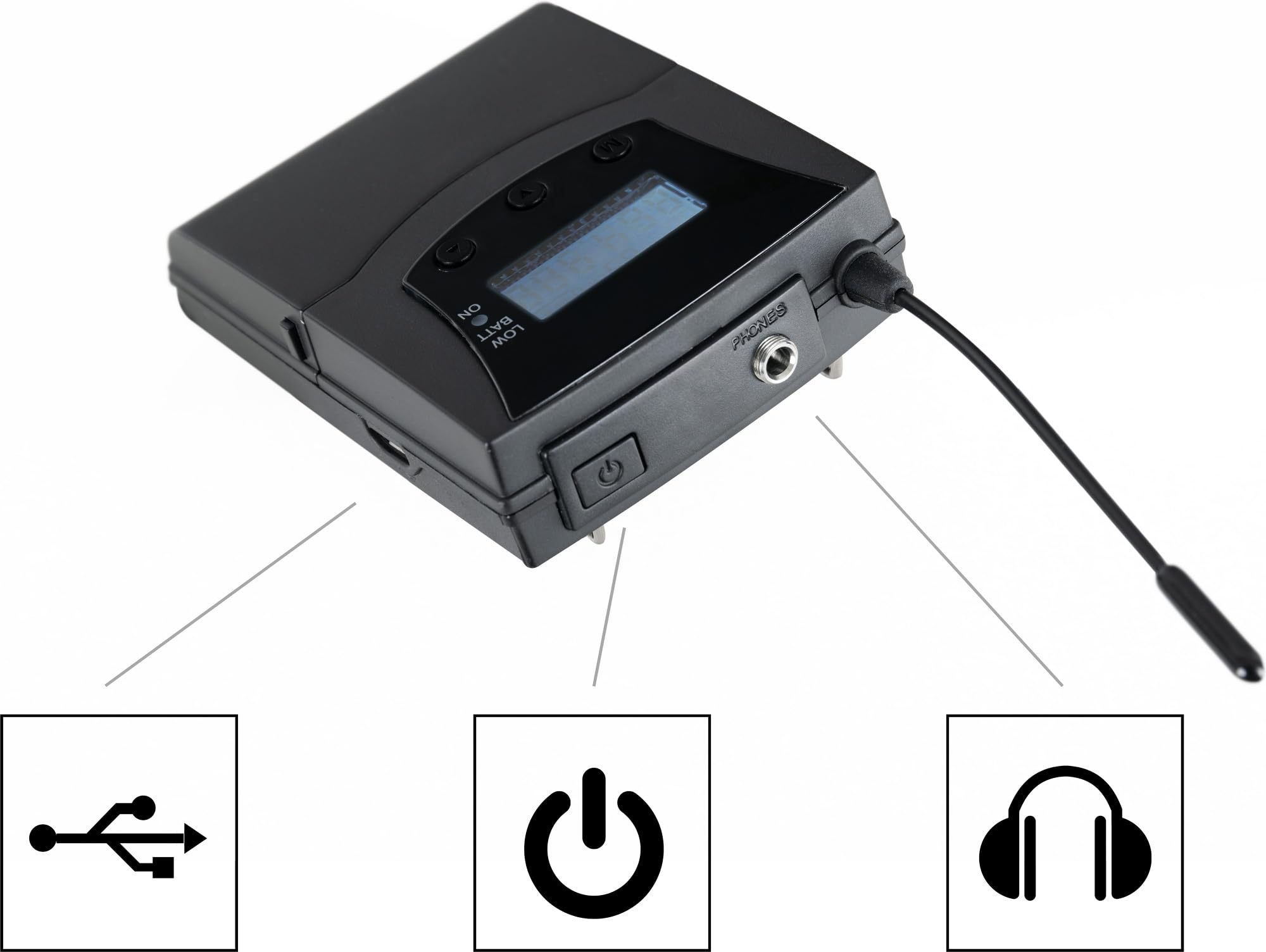 Pronomic Silent Disco V2 SDR BP30 Bodypack Receiver - Kabelloser Funkempfänger für Silent Disco und Events - 3-Kanal-Umschaltung - Gürtelclip - Kompatibel mit V2 System - Leicht und robust - Schwarz