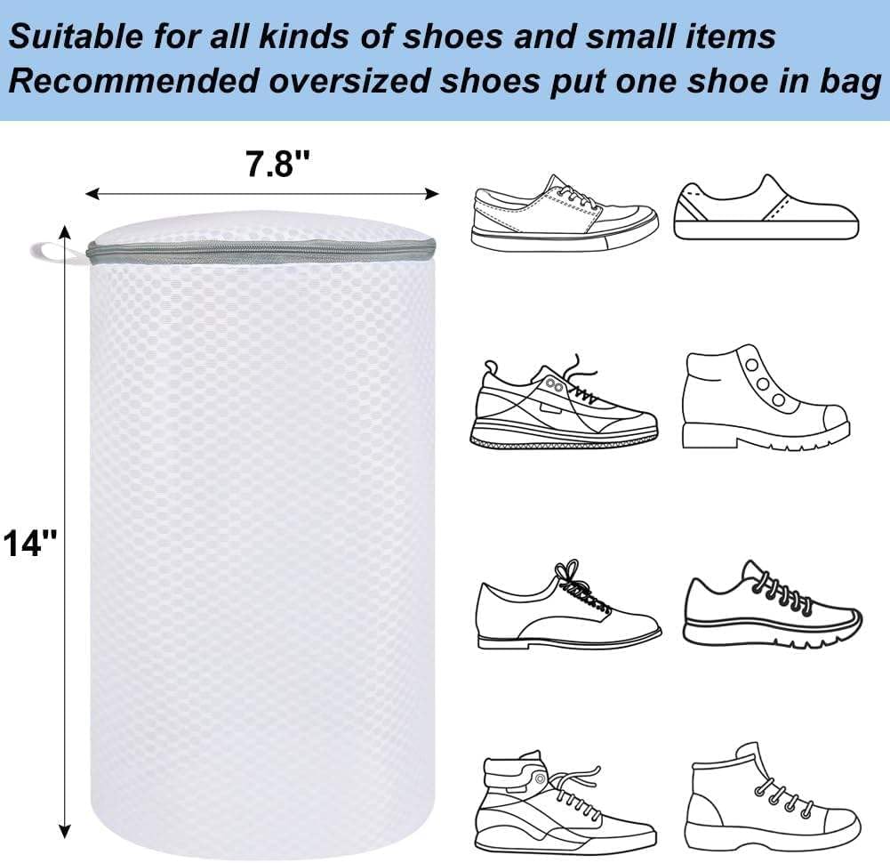 3in1 Shoe Washing & Drying Bag Set - 2 Honeycomb Mesh Laundry Bags, XXL Chenille Shoe Cleaning Bags, 2 Dust Covers, 1 Sneaker Dryer Net & Elastic Straps for Sneakers, Running Shoes, Sock, Bras (3in1)