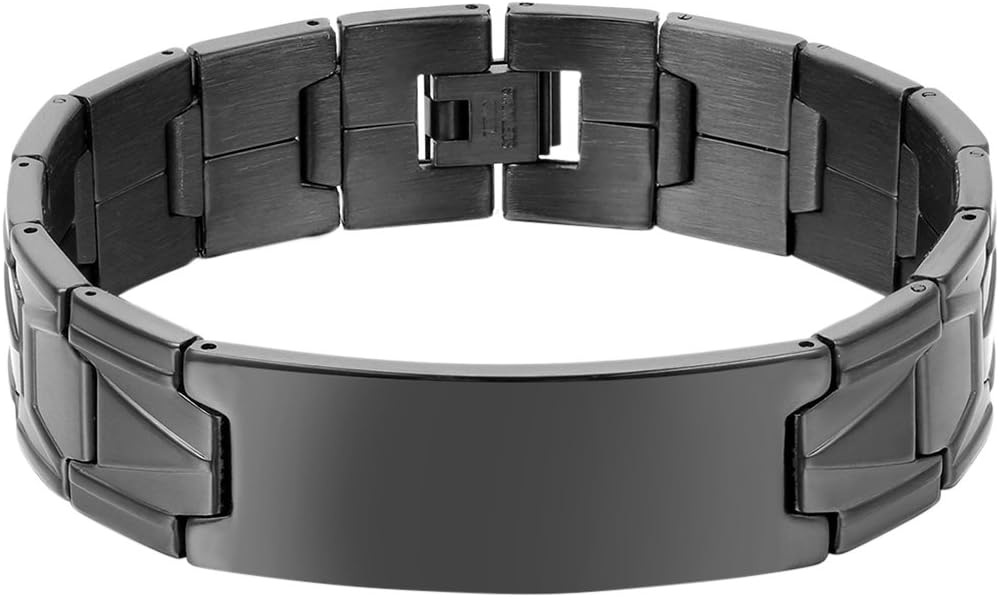 17MM Wide Mens Punk Rock Stainless Steel Black Ceramic Bangle Bracelet for Biker,Black,White Tone 8.5 Inch