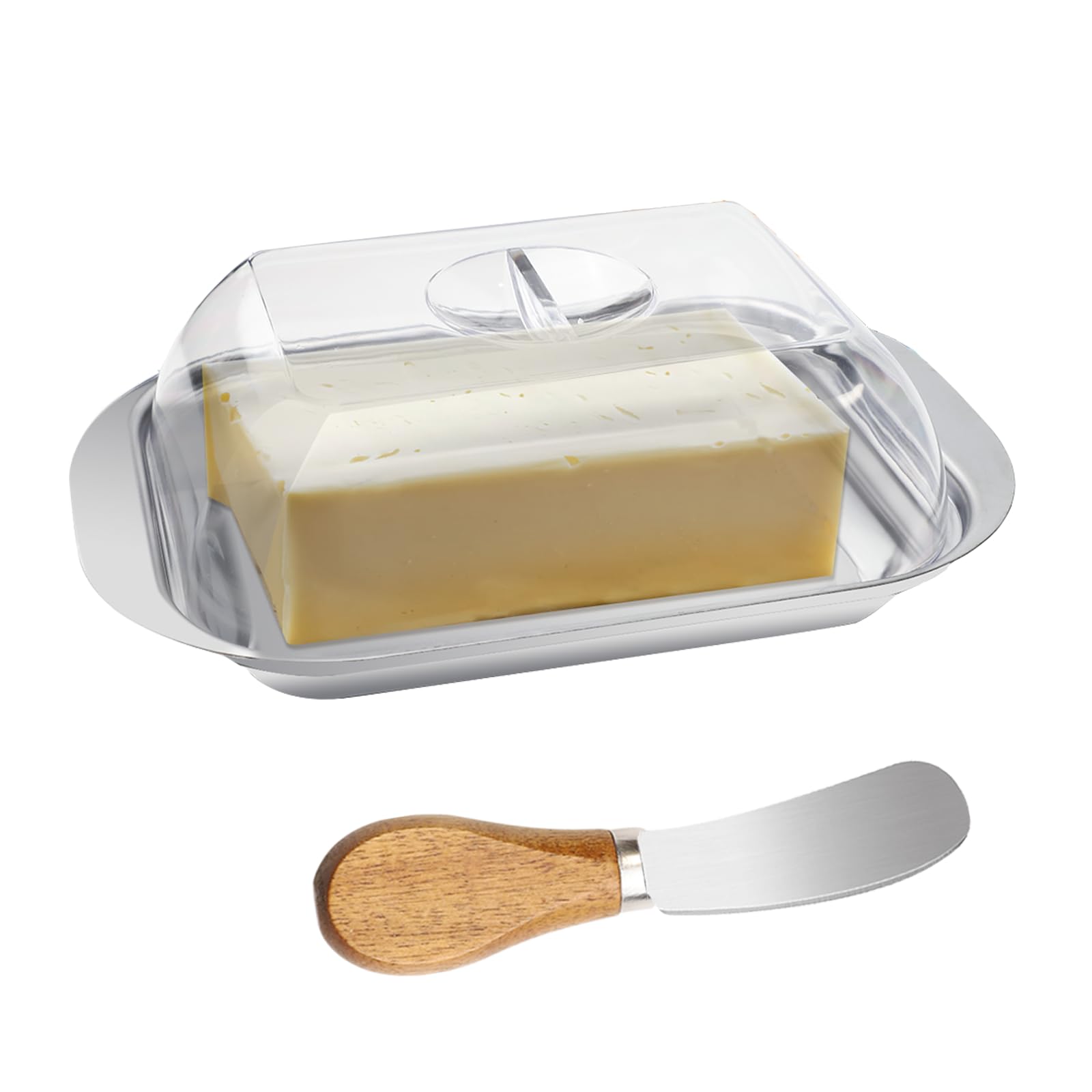 TAIHOBO Butter Dish with Lid and Knife, Butter Dishes 17.8Γ11.5Γ5.5cm, Stainless Steel Butter Dish with Lid, Durable Butter Holder for Storing Butter Cheese Pastries, Keeps Food Fresh Longer
