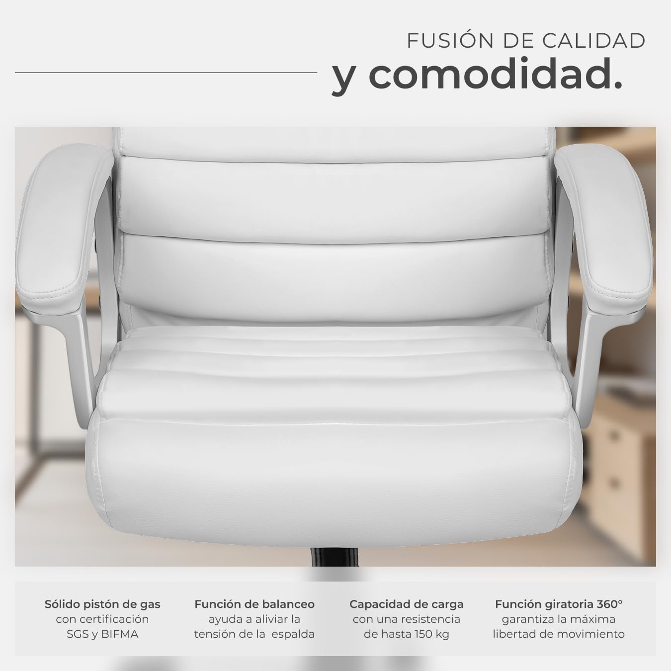tectake®, Silla Oficina Ergonómica, Sillón Escritorio Ajustable, Silla Giratoria con Base de Ruedas, Altura Regulable, Acolchado Extra Grueso, Ergonómico, Basculante, 360° Rotación - Blanco