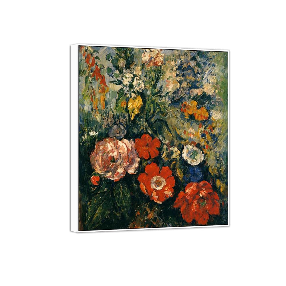 SDYSKKUG Canvas Wall Art Picture Decor Flowers by Paul Cezanne 85x70cm White Frame