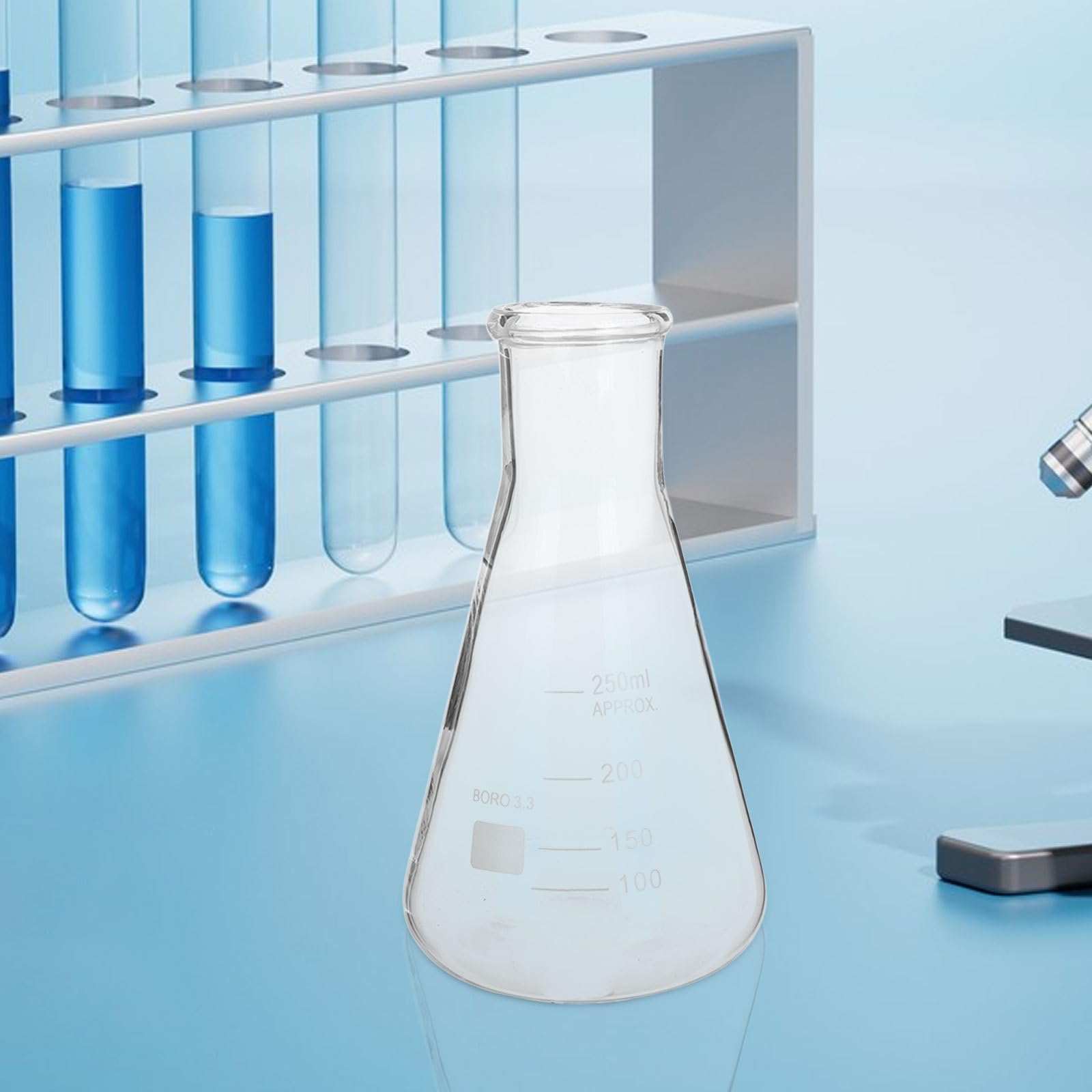 Mipcase Erlenmeyer de de Borosilicato Resistente al Calor Juego de 5 Matraces Base Triangular Estable, Capacidades 50 Ml a 1 L, para Química y Profesional