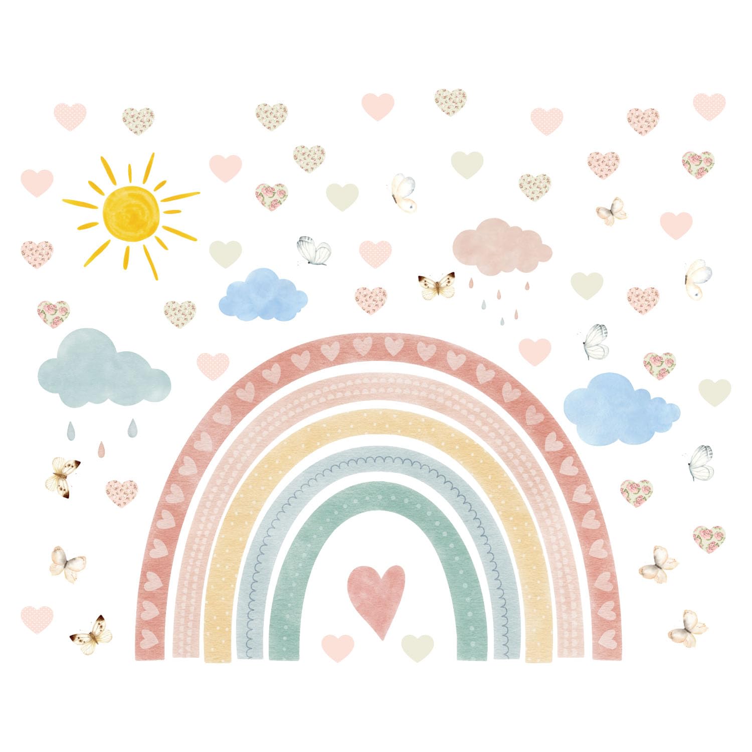 Neukids 67.2×99.2cm Rainbow Wall Stickers,Sun and Clouds and Hearts Wall Stickers Decor Peel and Stick,Kids Wallpaper Decor for Girls Bedrooms Livingroom Kindergarten Baby Nursery - Image 3